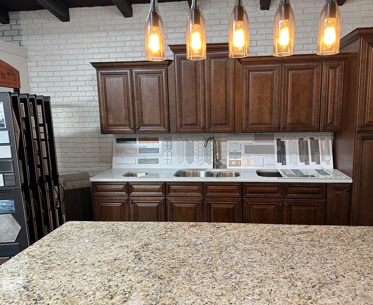 Granite Countertops with Wooden Cabinets Asheville Showroom